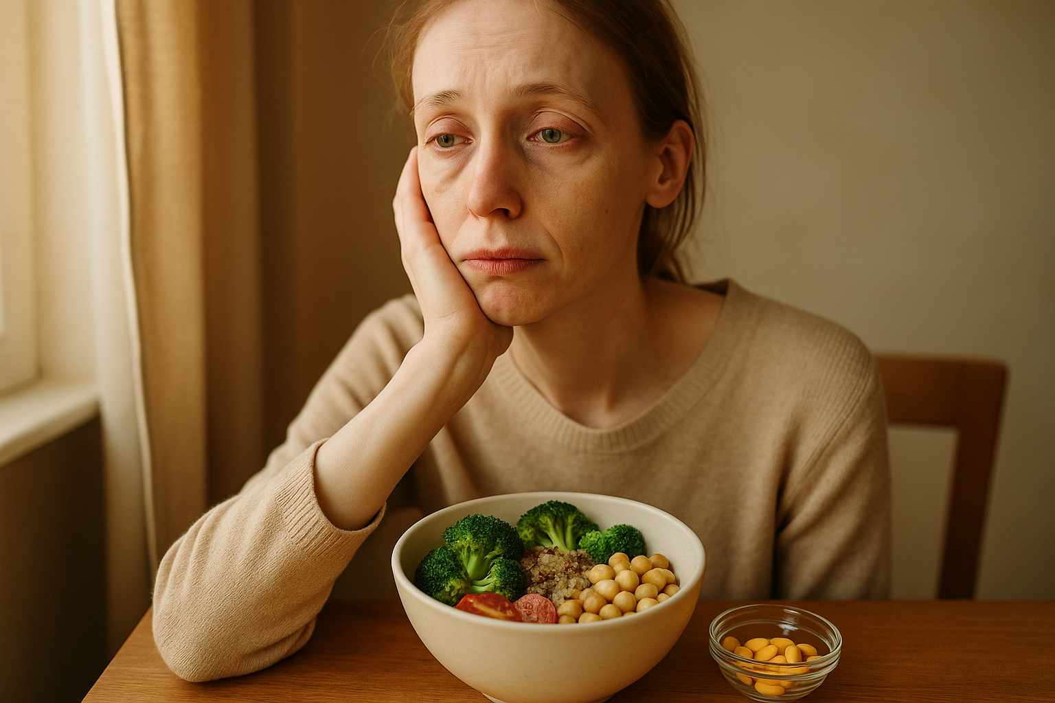 Detail na ruku, ktorá drží tabletky vitamínu B, s rozmazaným pozadím.